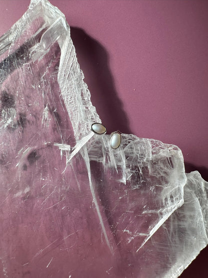 925 Sterling Silver Pearl Bezel Stud Earrings