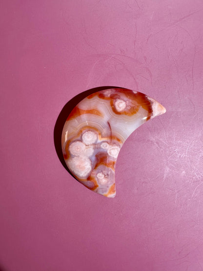 Carnelian Agate Crescent Moon on Black Stand – Option E | Success, Vitality & Abundance Energy