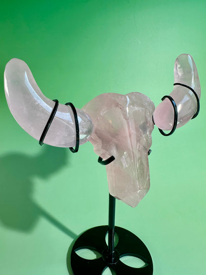 Rose Quartz Bull Head on Stand
