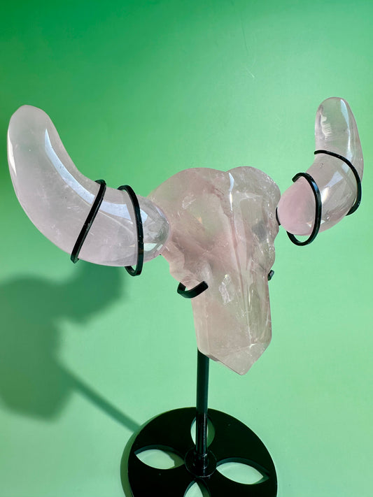 Rose Quartz Bull Head on Stand