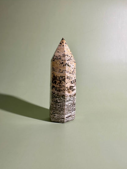 Yellow & Green Ocean Jasper Tower | Joy, Growth & Emotional Balance Crystal