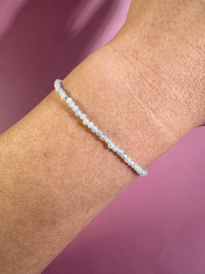 2mm Aquamarine Adjustable Beaded Bracelet
