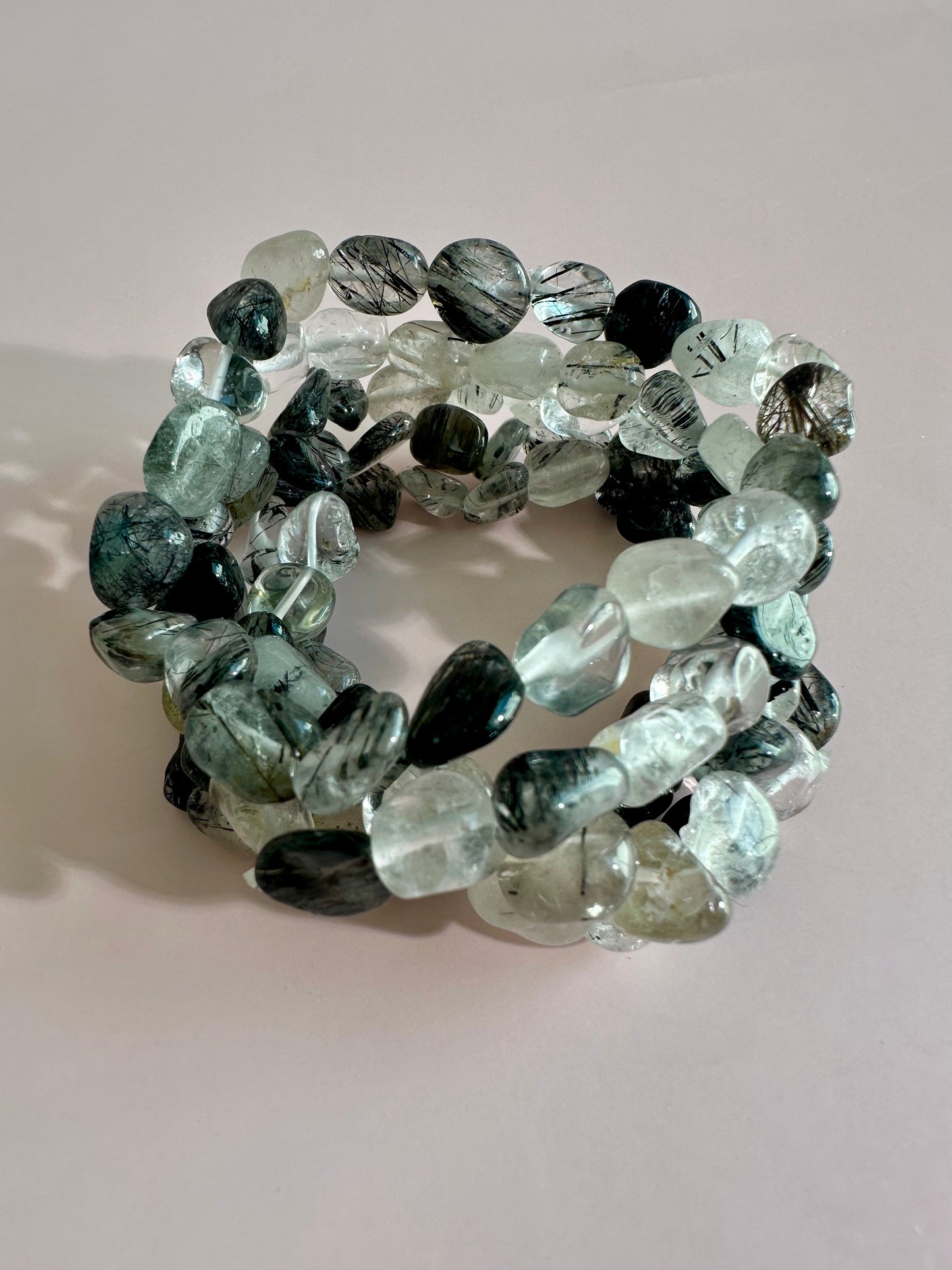 8mm Black Rutile Quartz (Black Tourmaline in Quartz) Polished Tumbled Bracelet