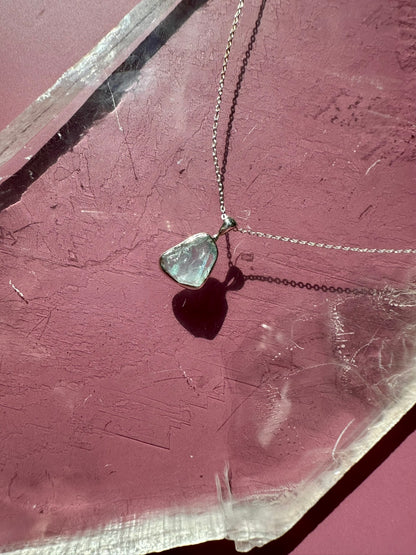 925 Sterling Silver Rough Aquamarine Bezel Pendant Necklace