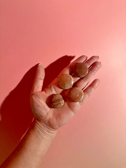 Peach Moonstone Mini Round Flat Palm
