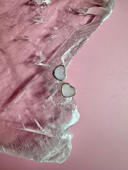 925 Sterling Silver Heart Rainbow Moonstone Stud Earrings