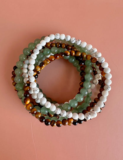 Bracelet Bundle Set: “Faithful & Fierce” - Green Jade, Tiger's Eye, Howlite