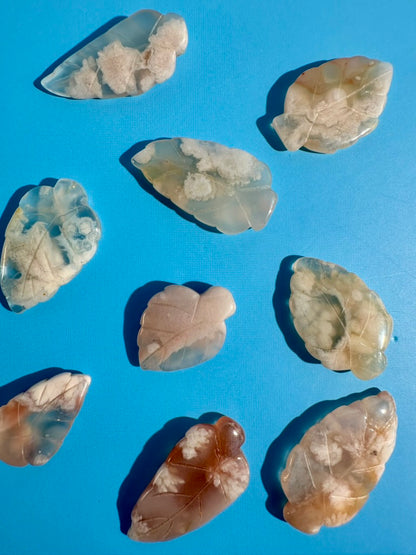 Flower Agate Feather | Floral Crystal Carving