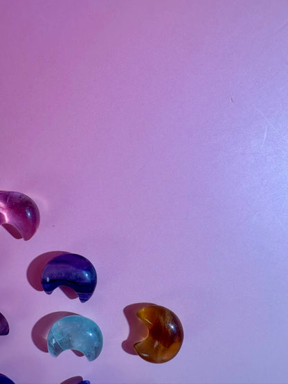 Small Rainbow Fluorite Crescent Moon | Crystal Carving