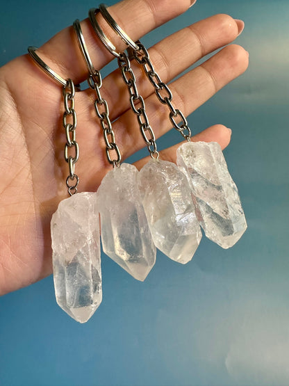 Raw Clear Quartz Point Keychain