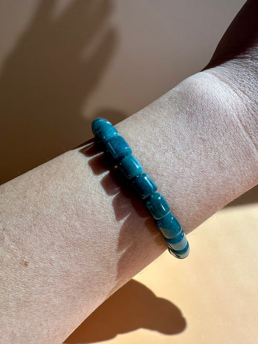 Blue Water Jade Barrel Bead Bracelet