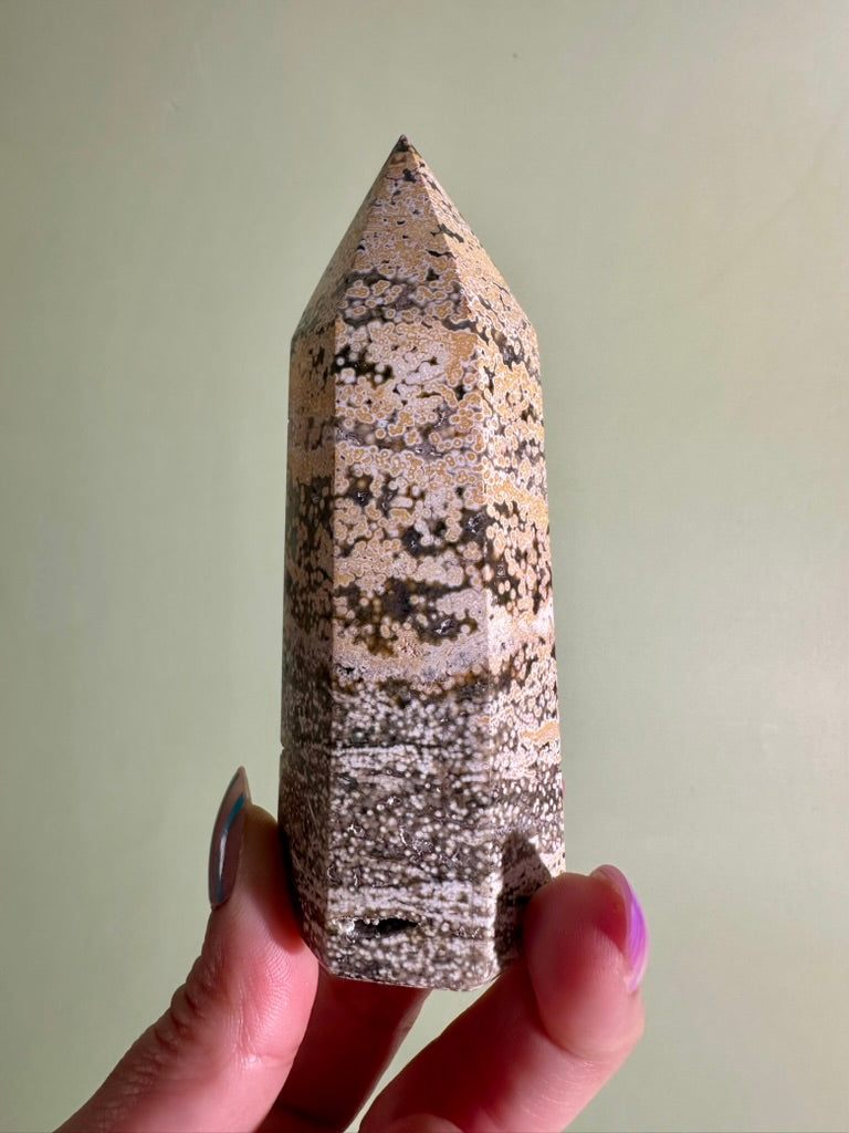 Yellow & Green Ocean Jasper Tower | Joy, Growth & Emotional Balance Crystal