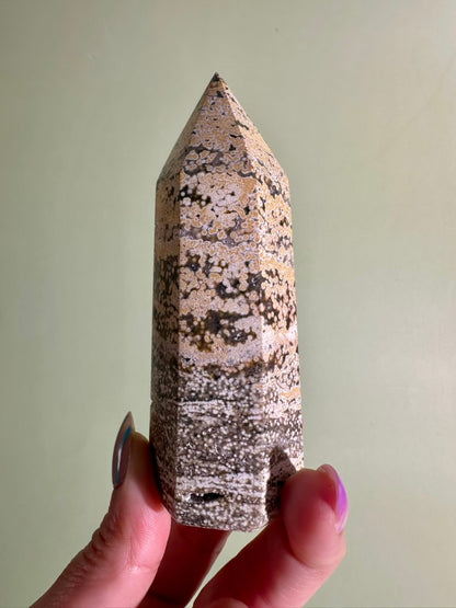Yellow & Green Ocean Jasper Tower | Joy, Growth & Emotional Balance Crystal