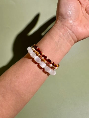 Bracelet Bundle Set: “Golden Prairie" - Satin Spar (Selenite), Yellow Crazy Lace Agate, Mookaite Jasper