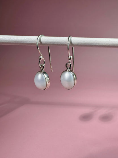 925 Sterling Silver Pearl Dangle Earrings