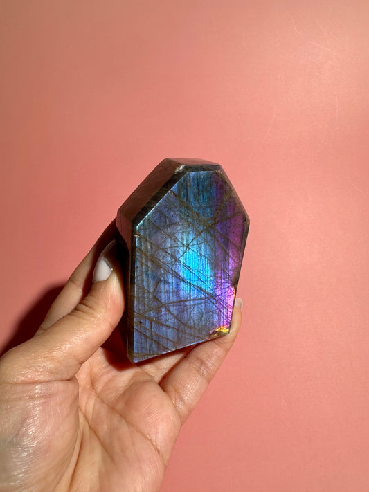 Perfectly Imperfect Medium Blue and Purple Flash Labradorite Standing Freeform Misfit – Option D