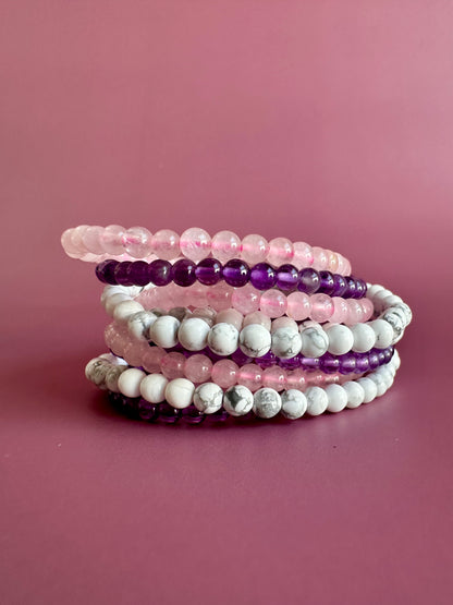 Bracelet Bundle Set: “The Kind Heart” - Rose Quartz, Howlite, Amethyst