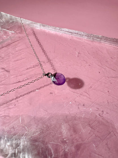 Sterling Silver Plated Amethyst Faceted Oval Drop Necklace