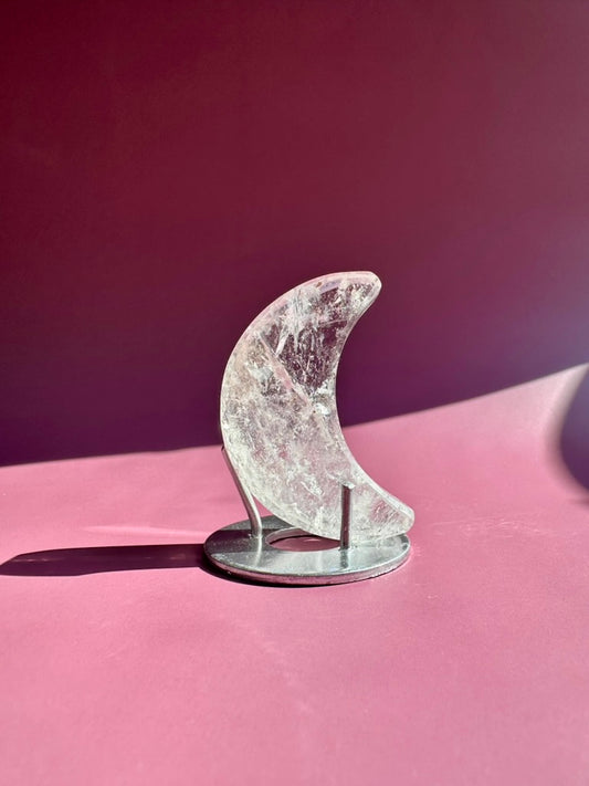Clear Quartz Crescent Moon on Stand
