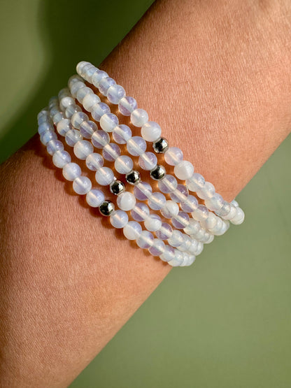 4mm Opalite with Silver Accent Bead Beaded Bracelet