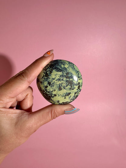 Peruvian Serpentine with Pyrite Round Palm Stone