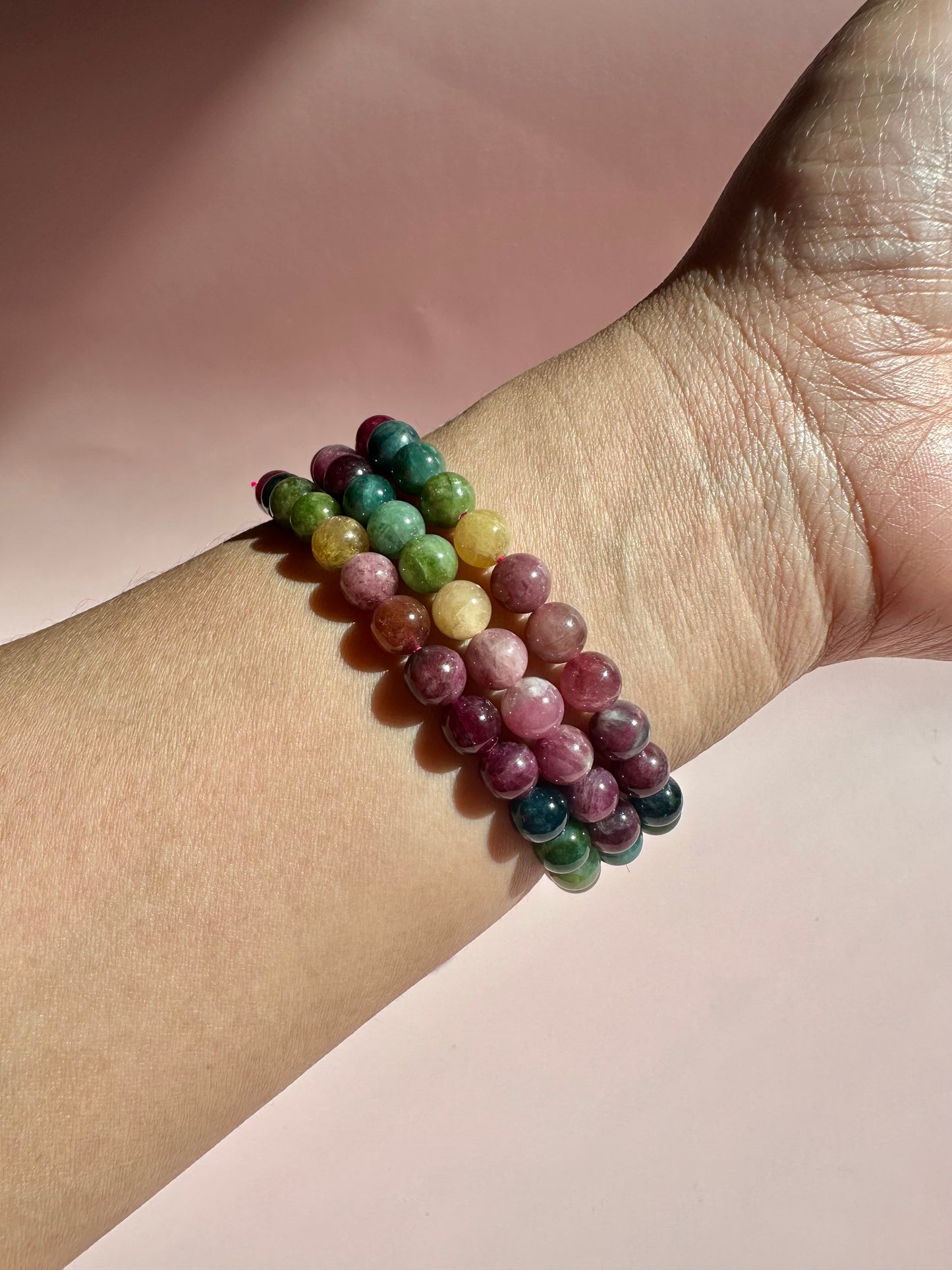 6mm Watermelon Tourmaline Beaded Bracelet