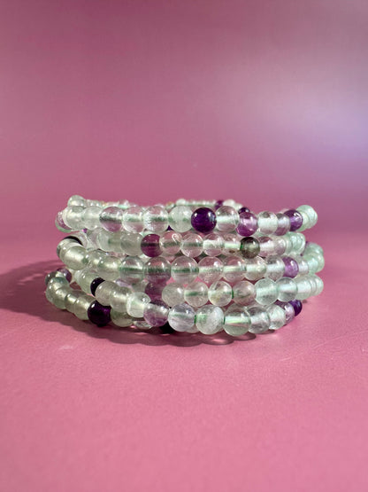 4mm Green & Purple Fluorite Beaded Bracelet