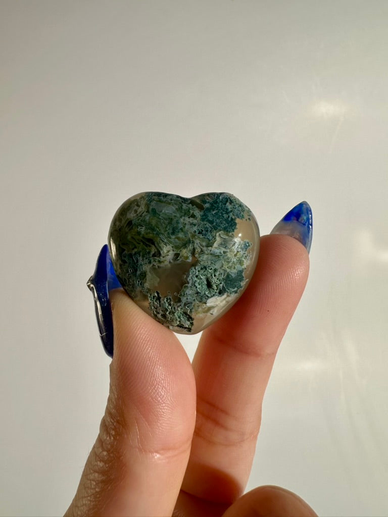 Small Moss Agate Heart | Green Crystal Carving