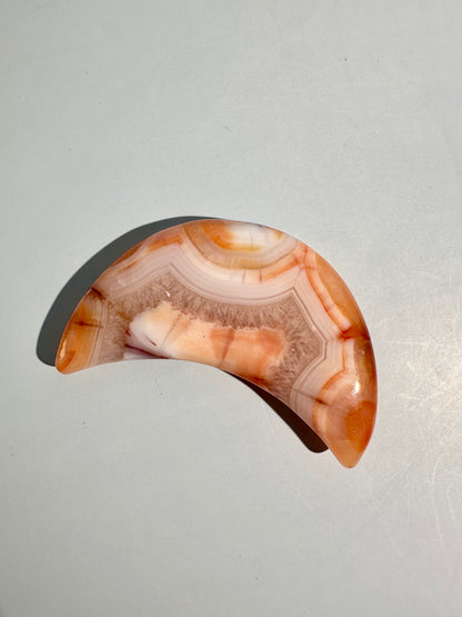 Carnelian Agate Crescent Moon on Black Stand – Option B | Confidence, Creativity & Joy Energy