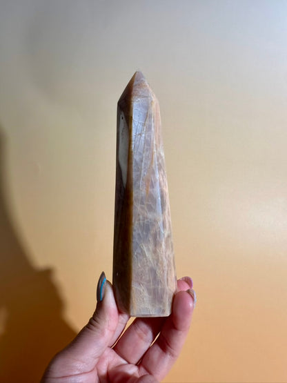 Peach Moonstone Tower – Option E | Collector Crystal, New Beginnings & Inner Peace