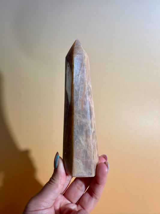 Peach Moonstone Tower – Option E | Collector Crystal, New Beginnings & Inner Peace