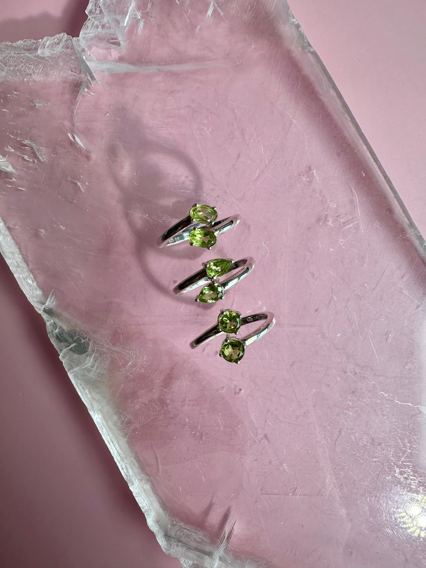 925 Sterling Silver Alma Toi et Moi Two-Stone Adjustable Faceted Peridot Prong Ring