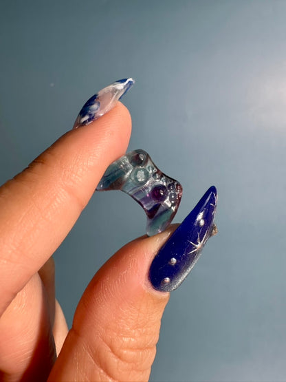 Mini Rainbow Fluorite Game Controller | Gamer Crystal Carving