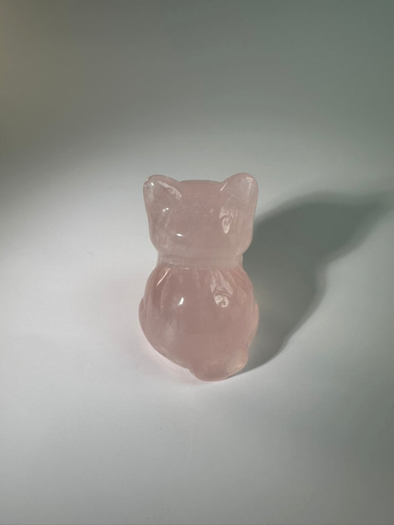 Rose Quartz Sitting Cat Carving