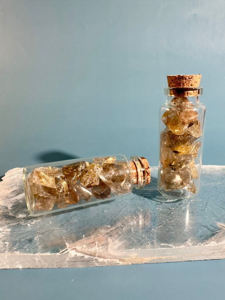 Brazilian Golden Rutile Chip Vial | Polished Quartz for Clarity, Manifestation & Positive Energy