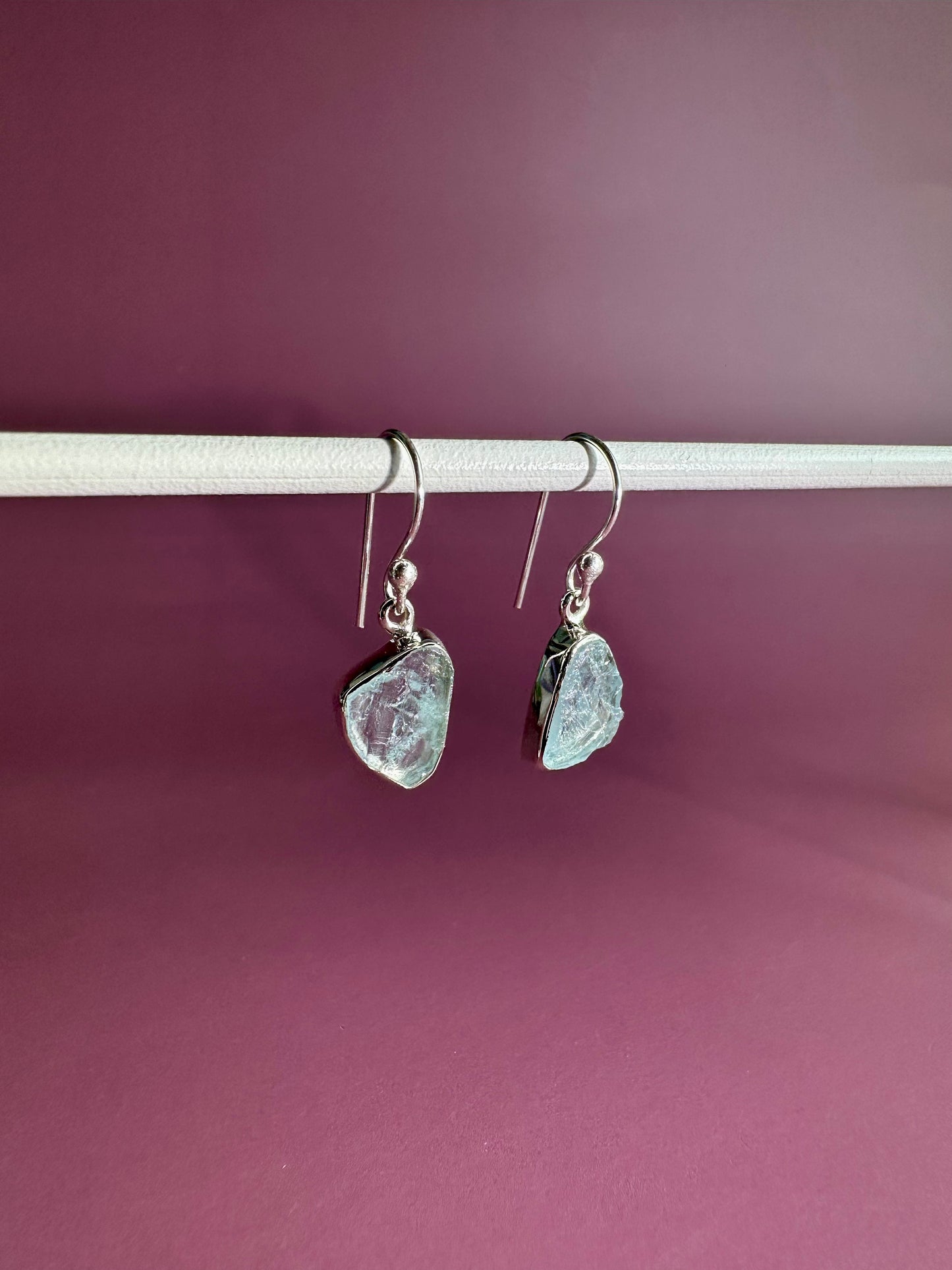 925 Sterling Silver Rough Aquamarine Dangle Earrings