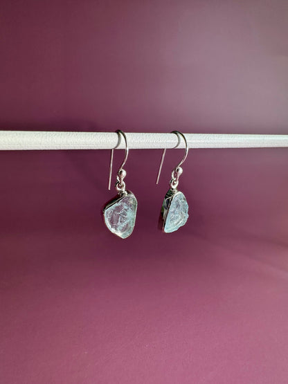 925 Sterling Silver Rough Aquamarine Dangle Earrings