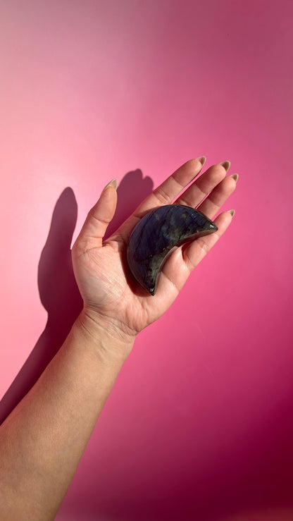 Large Blue Flash Labradorite Crescent Moon – Option B