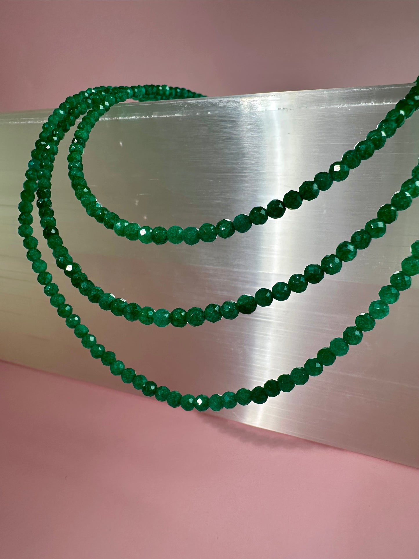 3mm Faceted Green Jade Necklace
