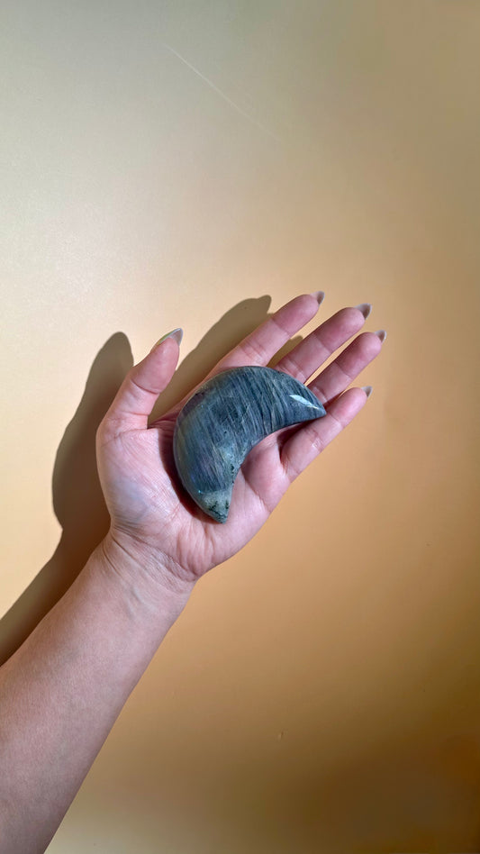 Large Purple Flash Labradorite Crescent Moon – Option C