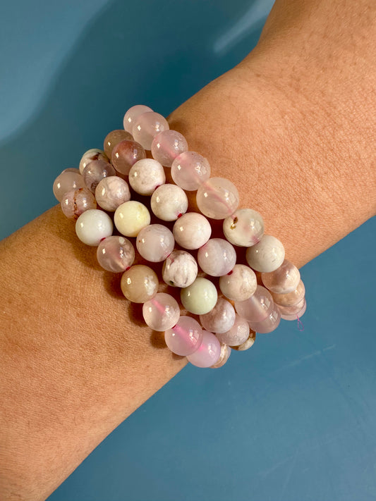 8mm Flower Agate Beaded Bracelet
