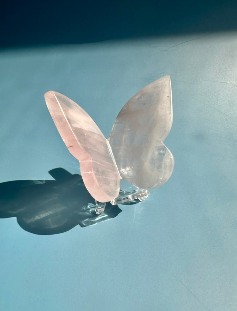 3D Rose Quartz Butterfly Carving
