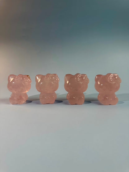 Rose Quartz Kawaii Hey Kitty Cat Quartz Carving