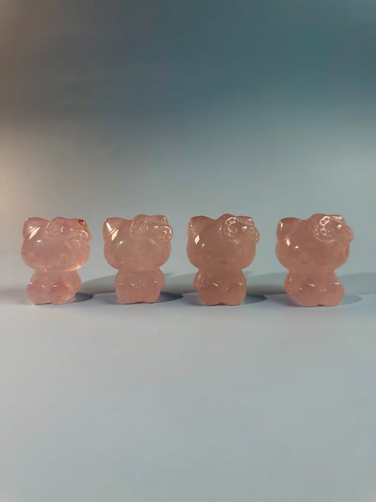 Rose Quartz Kawaii Hey Kitty Cat Quartz Carving
