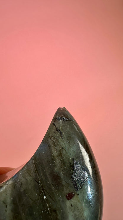 Perfectly Imperfect Large Blue Flash Labradorite Crescent Moon Misfit – Option A
