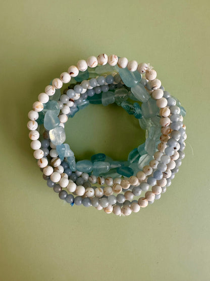 Bracelet Bundle Set: “Faith & Flow” - Aquamarine, Mother of Pearl, Angelite