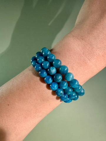 8mm HQ Blue Apatite Beaded Bracelet