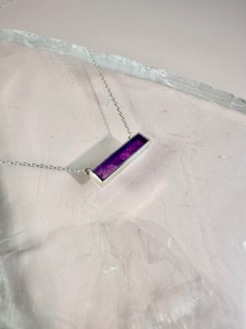 925 Sterling Silver Amethyst Bar Bezel Necklace