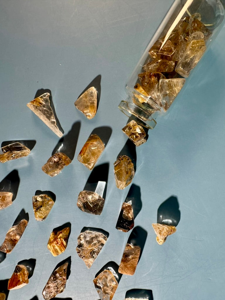 Brazilian Golden Rutile Chip Vial | Polished Quartz for Clarity, Manifestation & Positive Energy