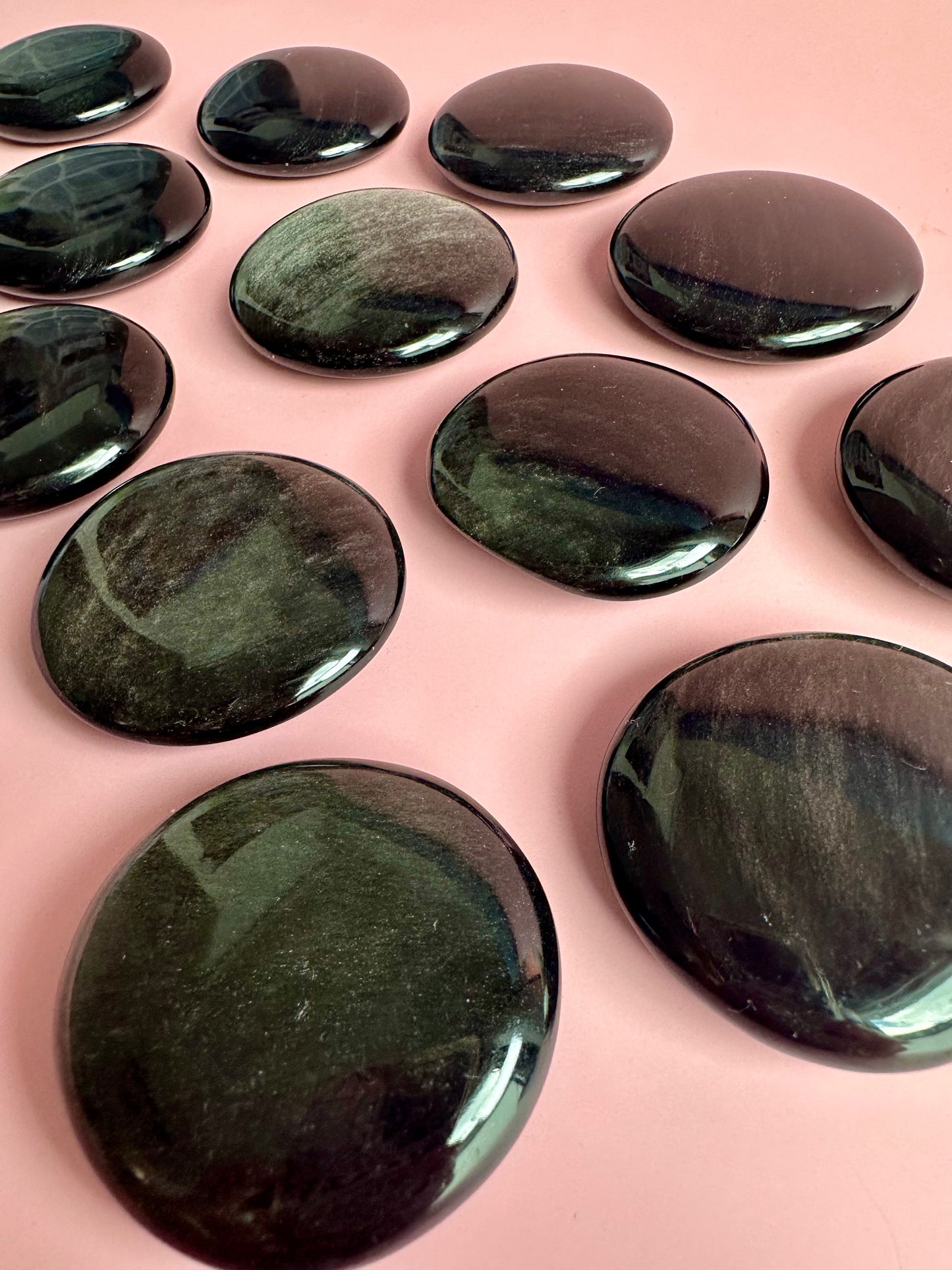 Silver Sheen Obsidian Flat Palm